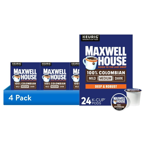 (4 pack) Maxwell House 100% Colombian Medium Roast K-Cup Coffee Pods, 24 ct Box