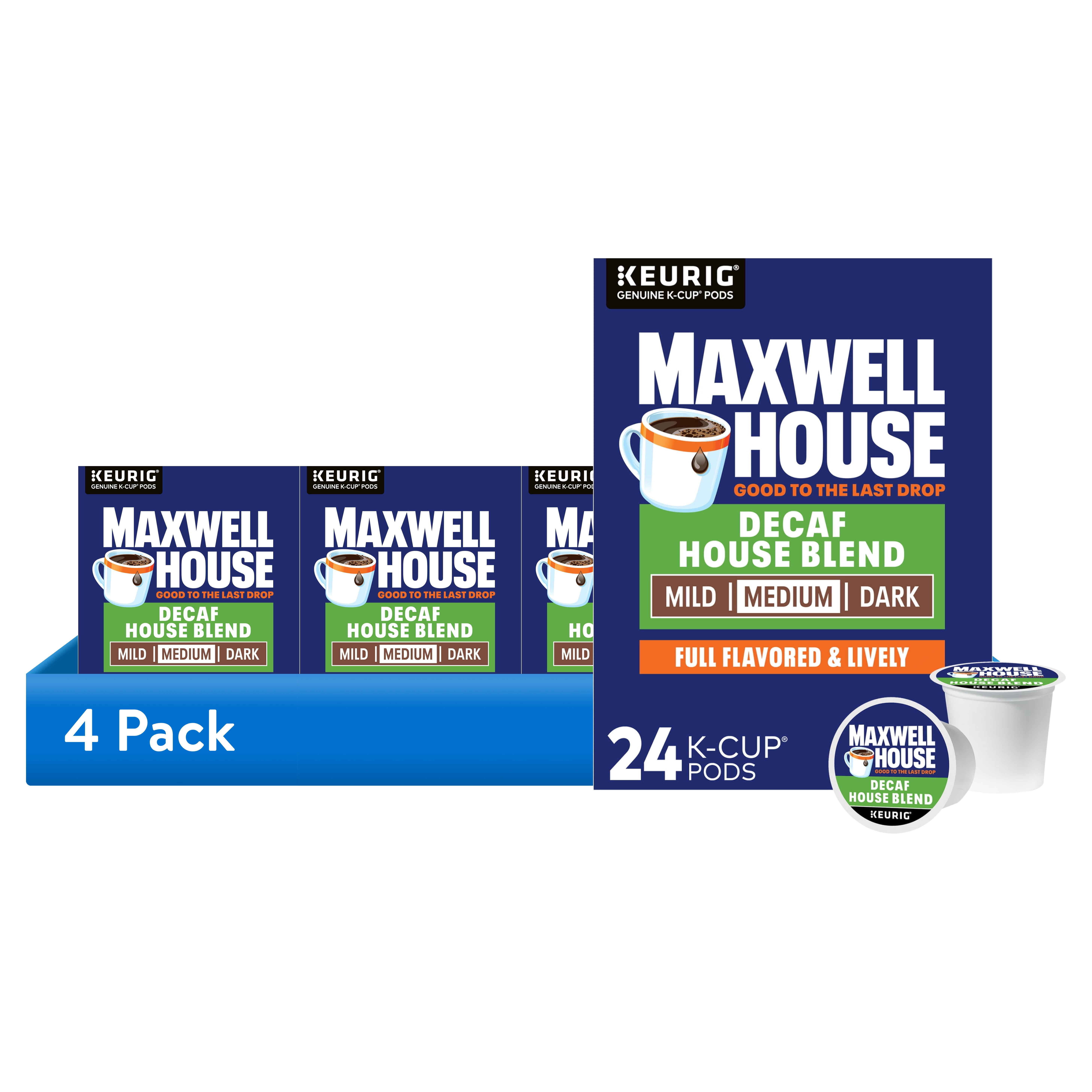 (4 pack) Maxwell House House Blend Decaf Coffee K-Cup Pods, Decaffeinated, 24 ct Box
