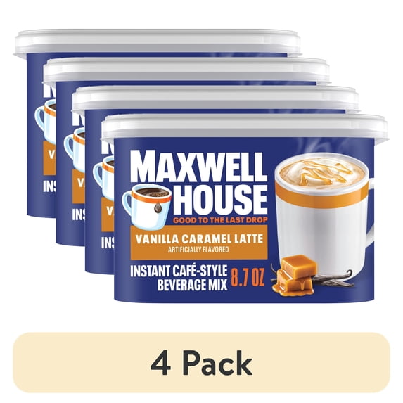 (4 pack) Maxwell House International Vanilla Caramel Latte Cafe Style Beverage Mix, 8.7 oz. Canister