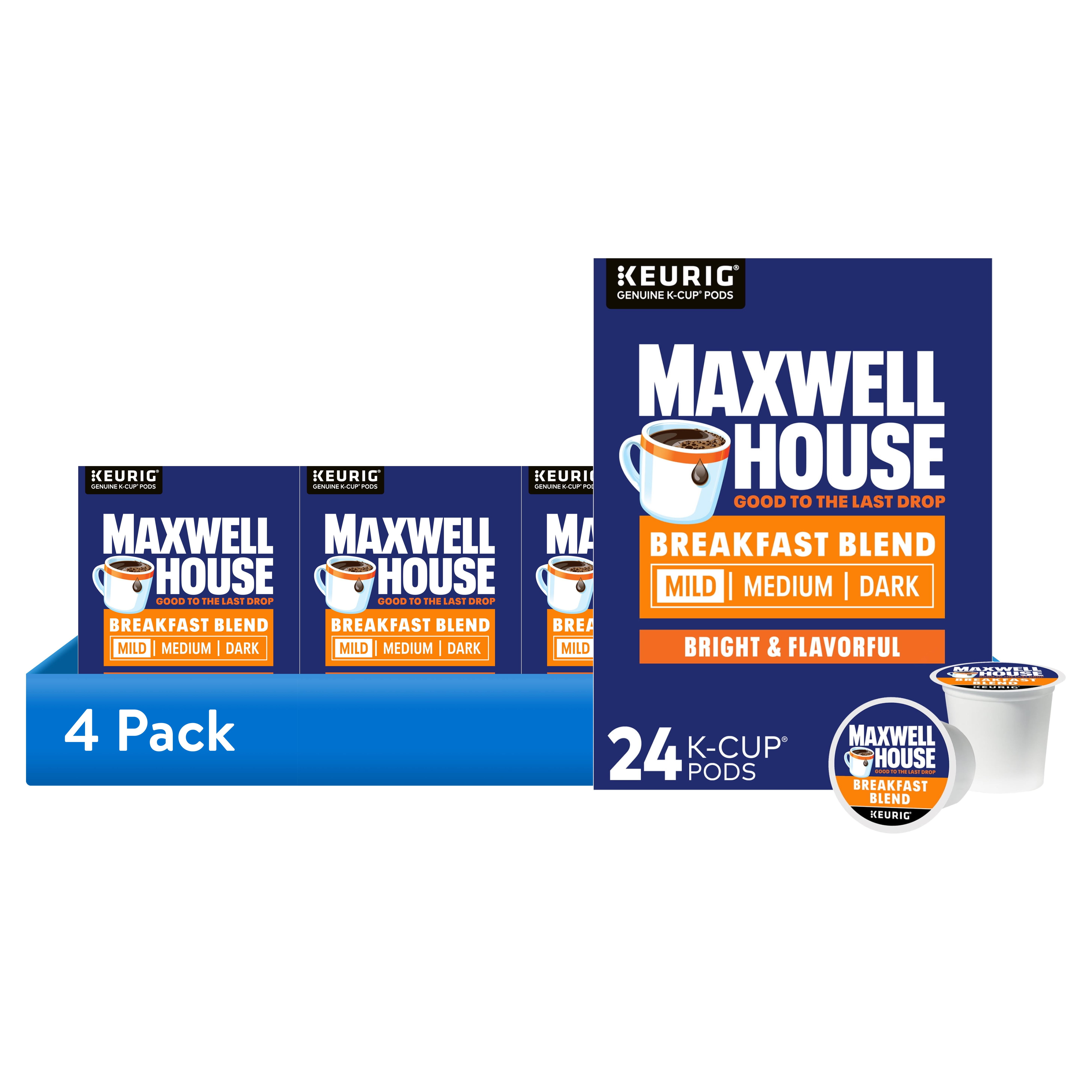 (4 pack) Maxwell House Light Roast Breakfast Blend Coffee K-Cup Pods, 24 ct Box
