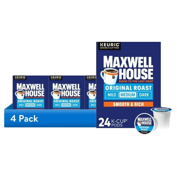 (4 pack) Maxwell House Original Roast Medium Roast K-Cup Coffee Pods, 24 ct Box
