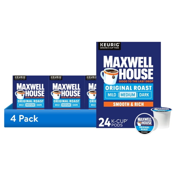 (4 pack) Maxwell House Original Roast Medium Roast K-Cup Coffee Pods, 24 Count Box