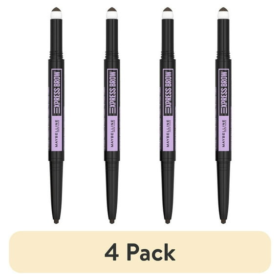 (4 pack) Maybelline Express Brow 2-in-1 Pencil and Powder, Eyebrow Makeup, Black Brown, 0.02 fl. oz.