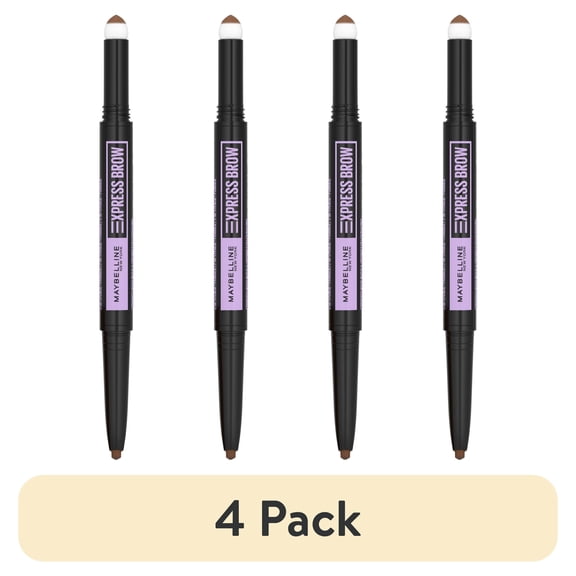 (4 pack) Maybelline Express Brow 2-in-1 Pencil and Powder Eyebrow Makeup, Soft Brown