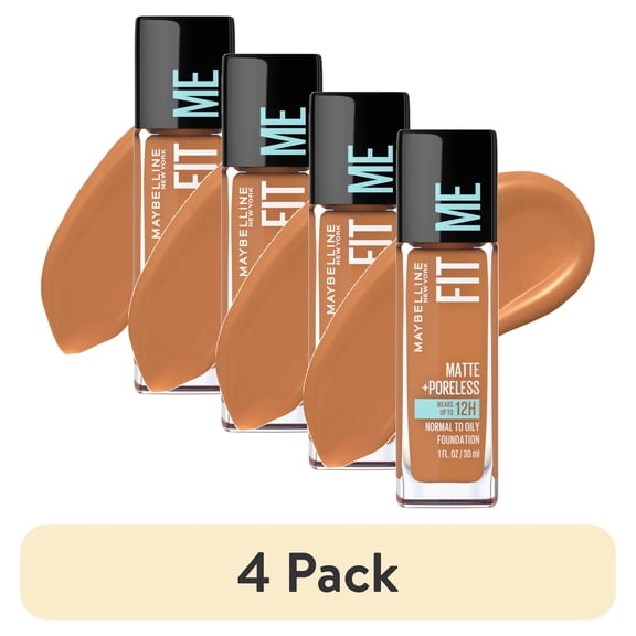 (4 pack) Maybelline Fit Me Matte + Poreless Liquid Foundation Makeup, Cappuccino, 1 fl oz