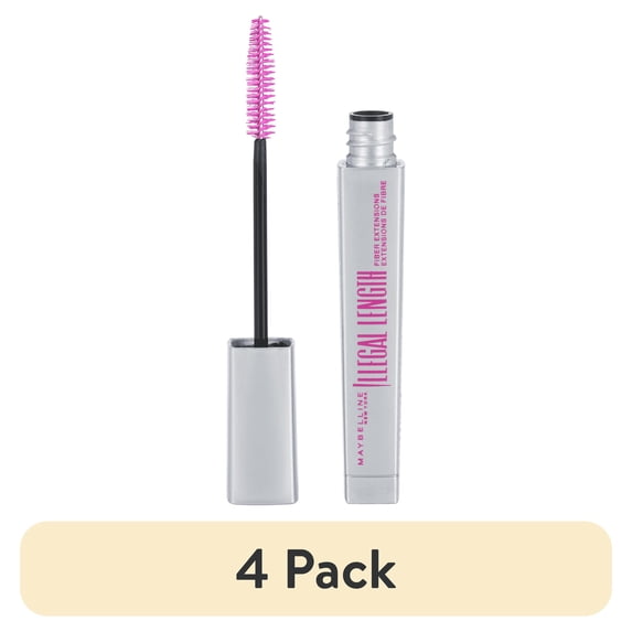 (4 pack) Maybelline Illegal Length Fiber Extensions Washable Mascara, Blackest Black