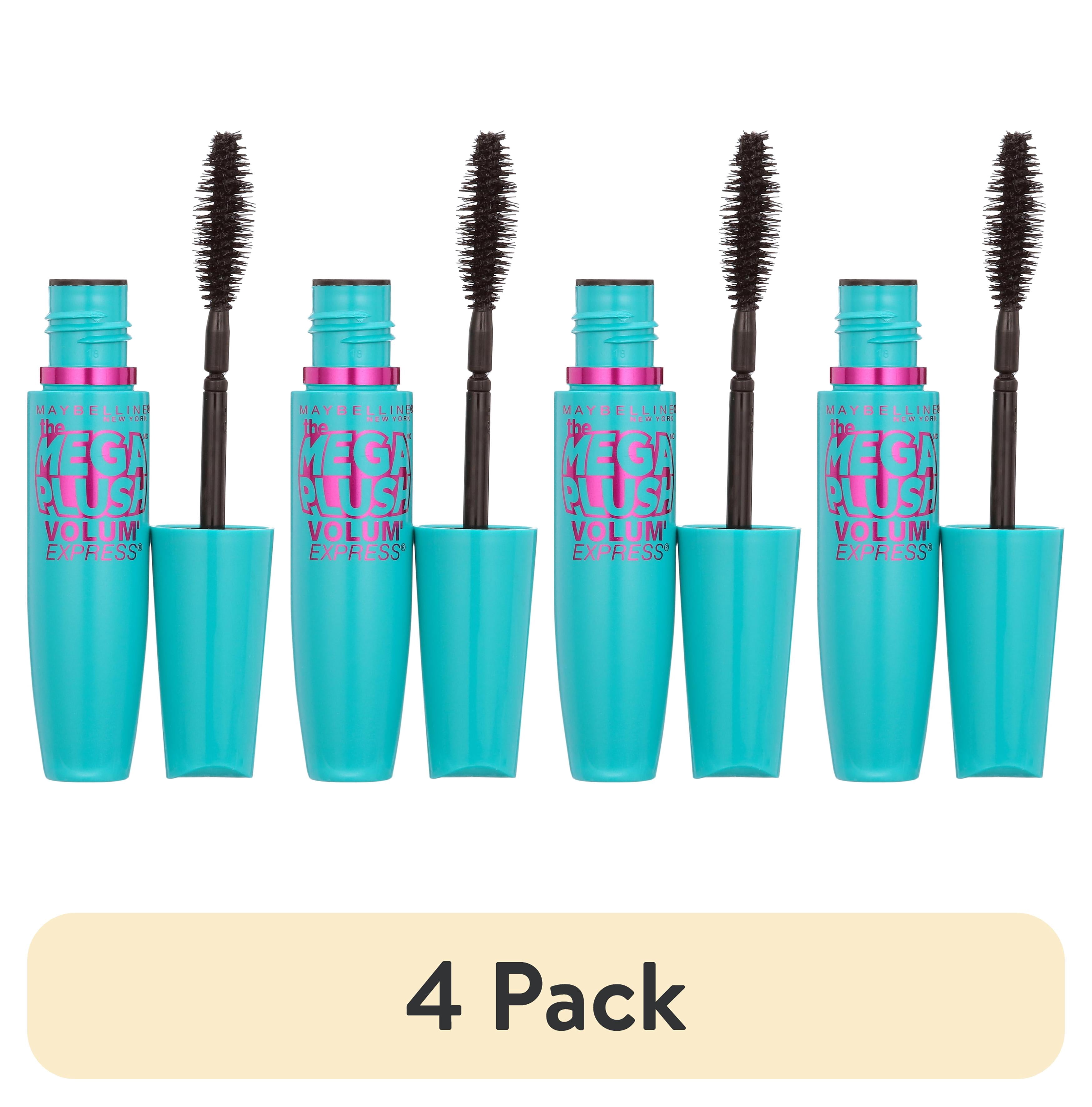 (4 pack) Maybelline Volum Express The Mega Plush Washable Mascara, Blackest Black