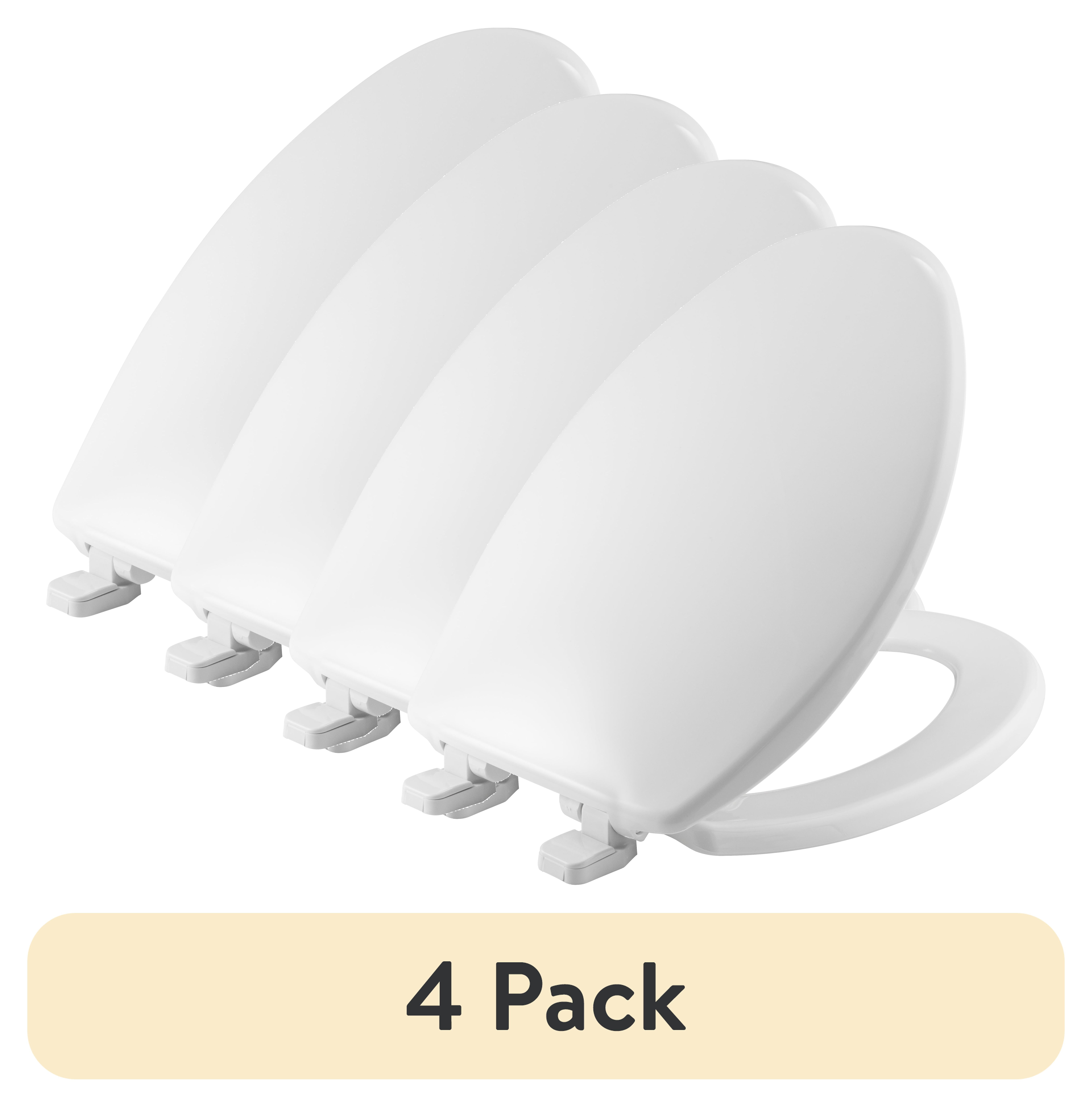 (4 pack) Mayfair Caswell™ Slow Close Elongated Plastic Toilet Seat in White Never Loosens