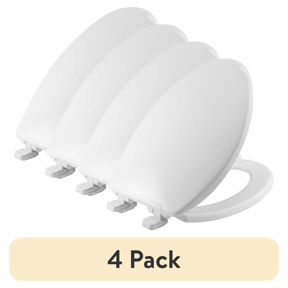 (4 pack) Mayfair Caswell™ Slow Close Elongated Plastic Toilet Seat in White Never Loosens