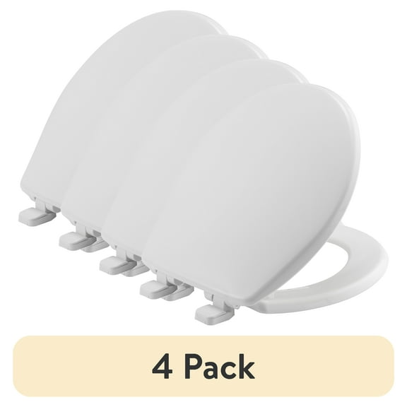 (4 pack) Mayfair Caswell™ Slow Close Round Plastic Toilet Seat in White Never Loosens