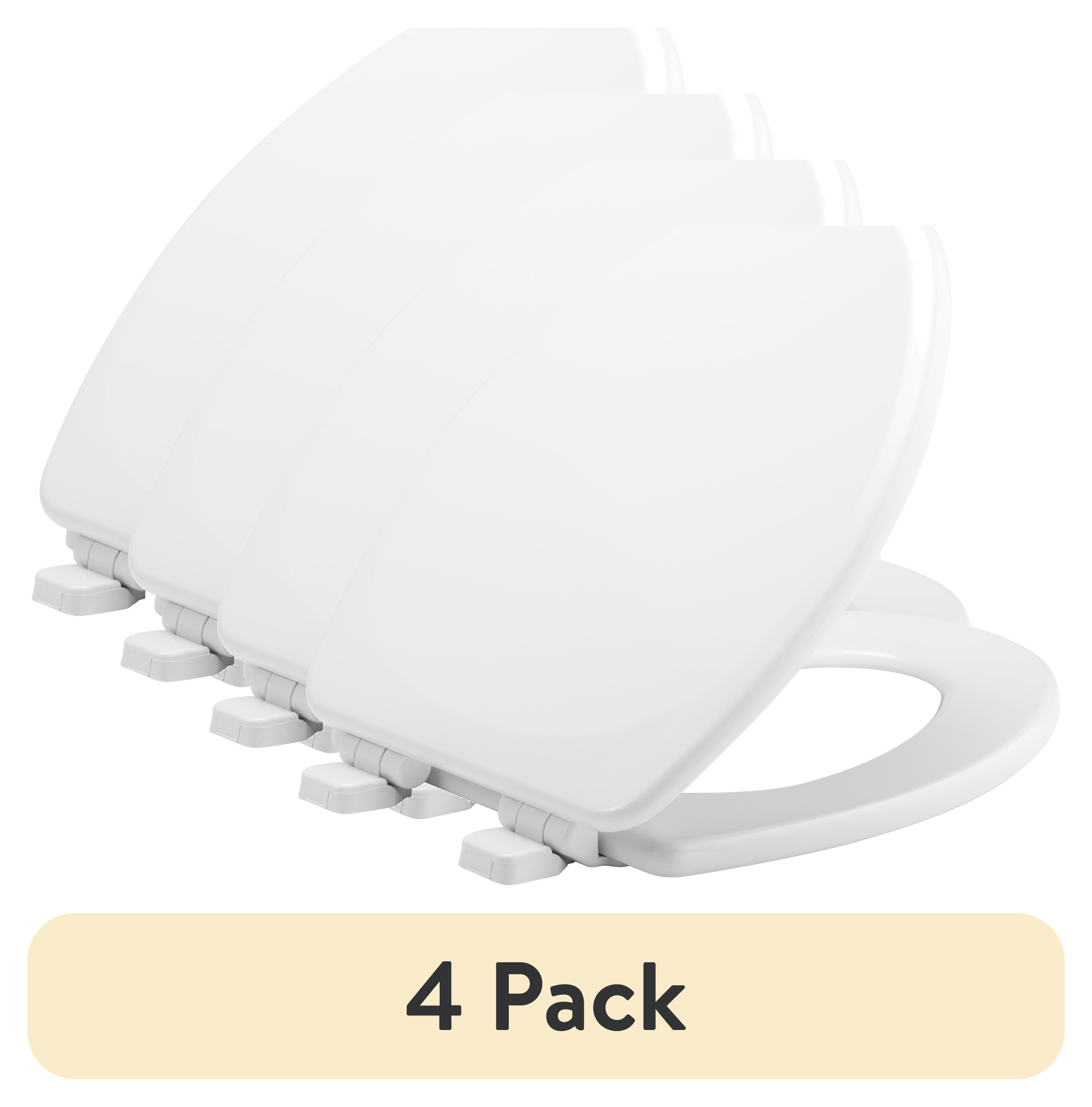 (4 pack) Mayfair Lannon® Slow Close Elongated Enameled Wood Toilet Seat in White Adjustable and Never Looosens