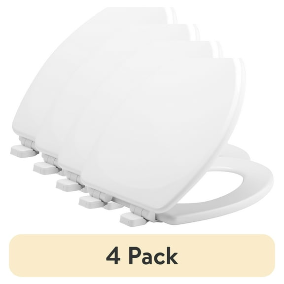 (4 pack) Mayfair Lannon® Slow Close Elongated Enameled Wood Toilet Seat in White Adjustable and Never Looosens
