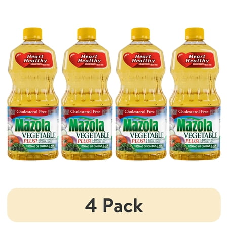(4 pack) Mazola Cholesterol Free Vegetable Plus Vegetable and Canola Blend Oil, 40 oz Plastic Bottle
