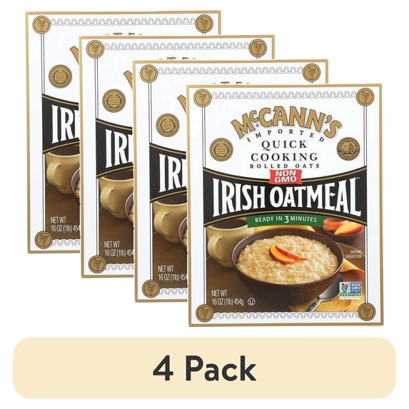 (4 pack) McCann's Imported Quick Cooking Rolled Oats Irish Oatmeal, Kosher, 16 OZ Box