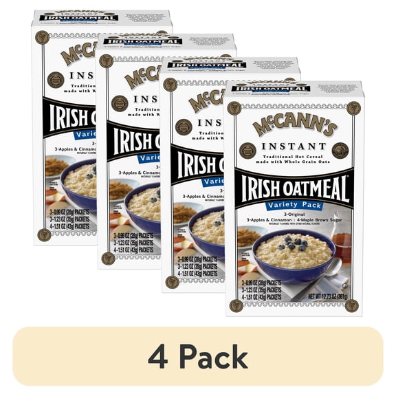 (4 pack) McCann's Regular, Apples & Cinnamon & Maple & Brown Sugar Instant Irish Oatmeal Variety Pack, Instant Oatmeal, Kosher, 10 Count Box
