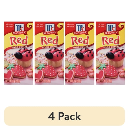 (4 pack) McCormick Red Food Color, 1.0 fl oz Box