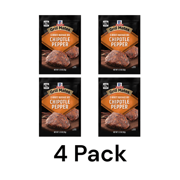 (4 pack) McCormick Grill Mates Gluten Free Chipotle Pepper Marinade Seasoning Mix, 1.13 oz Envelope