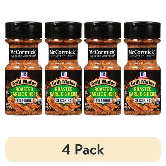 (4 pack) McCormick Grill Mates Roasted Garlic & Herb Seasoning, Garlic Herb Seasoning, Grilling Spice Blend, 2.75 oz Bottle