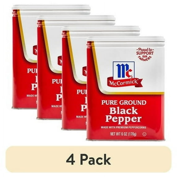 (4 pack) McCormick Pure Ground Black Pepper, 6.0 oz Can