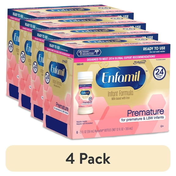 (4 pack) Enfamil Premature Infant Baby Formula 24 Calorie Ready-to-Use Bottles, 2 fl oz, Pack of 48