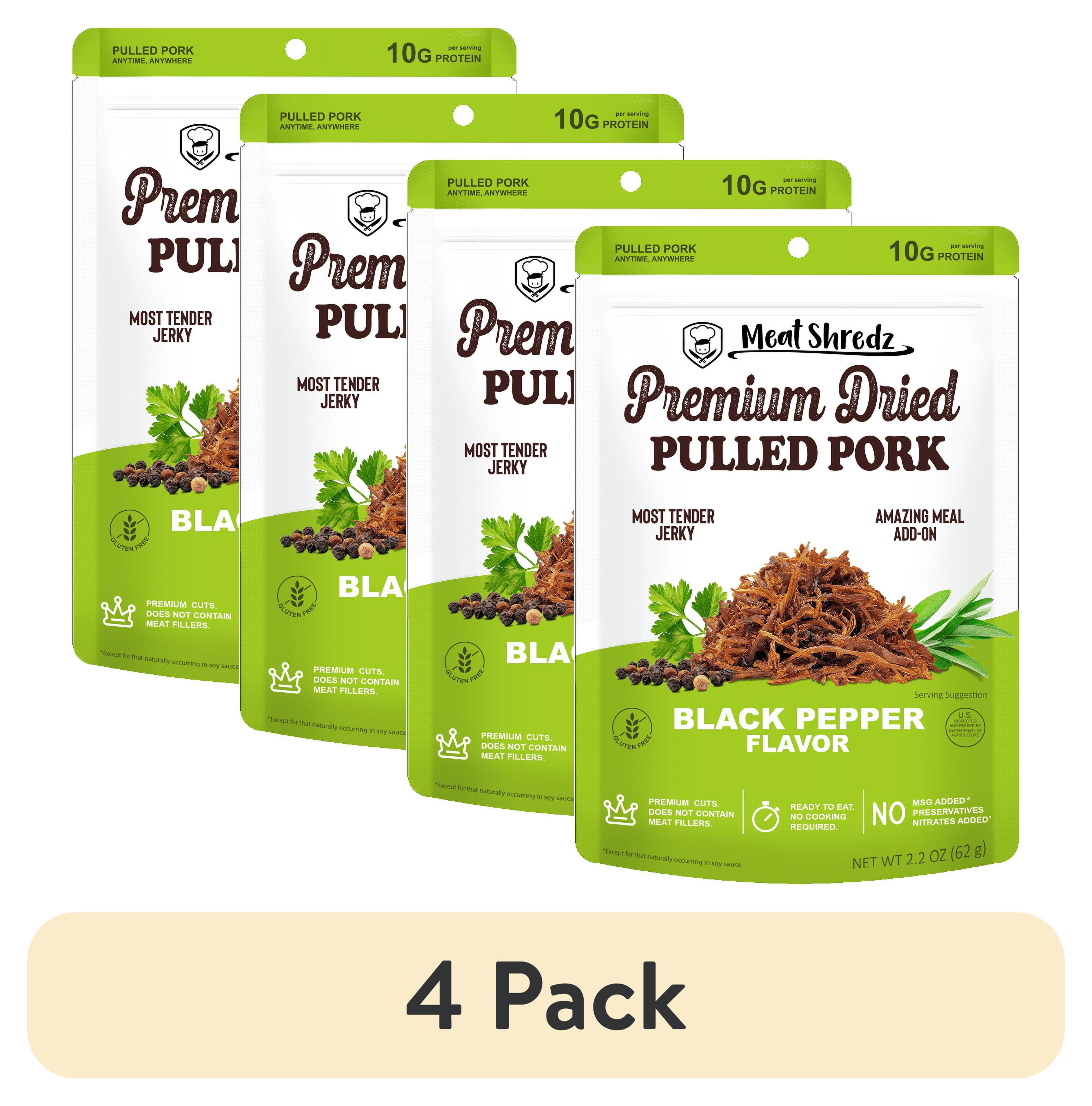 (4 pack) Meat Shredz -  Black Pepper Pulled Pork Jerky, High-Protein Shredded Snack, 2.2 oz Resealable