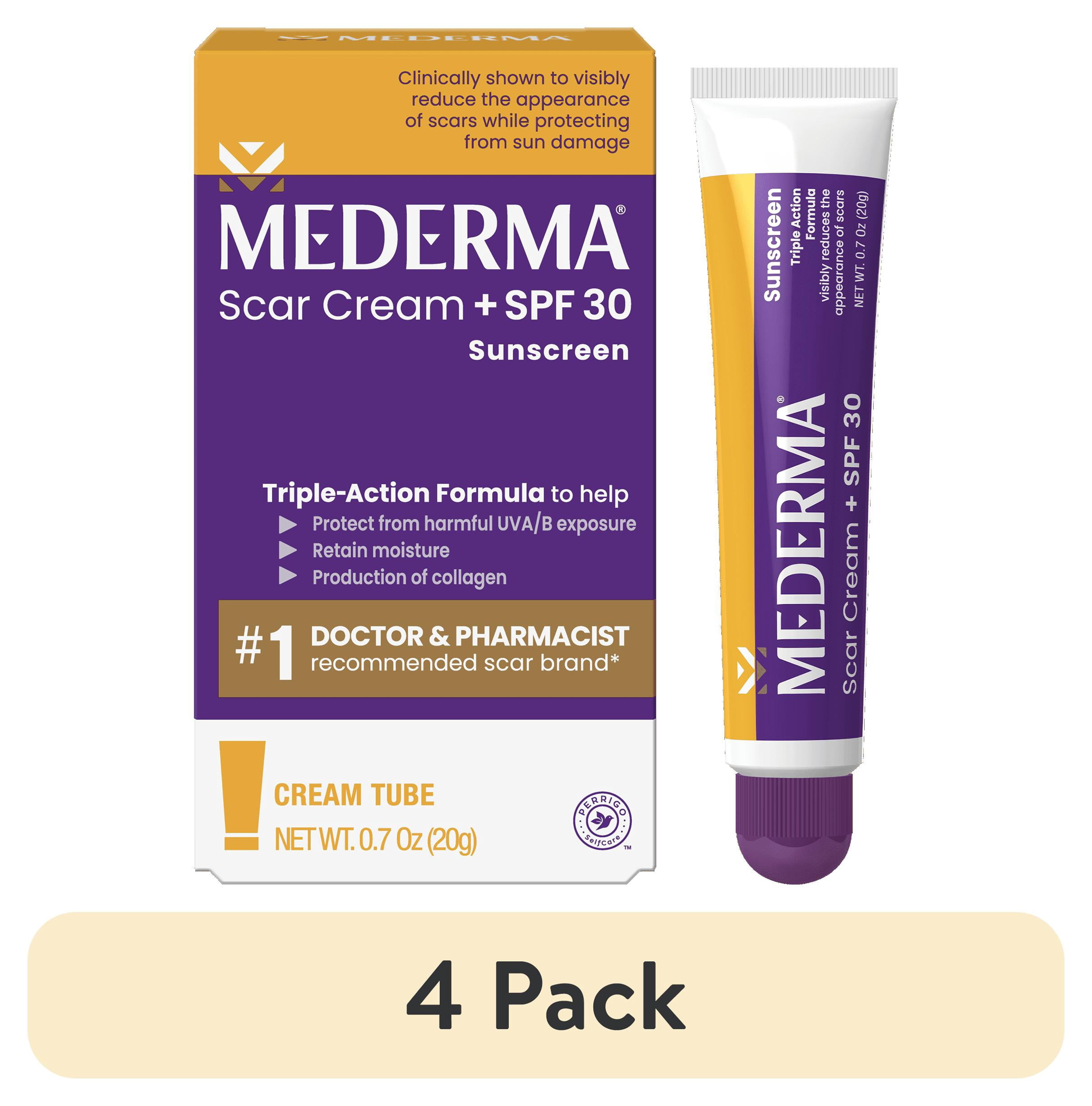 (4 pack) Mederma Scar Cream Plus SPF 30, Sunscreen, Protects Scars from Sun Damage, 0.7 oz (20g)