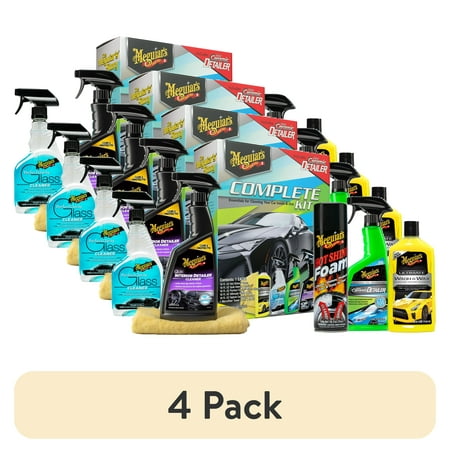 (4 pack) Meguiar's Complete Car Care Kit, Car Detailing Gift Set for Car Lovers, Men, Dads and Husbands