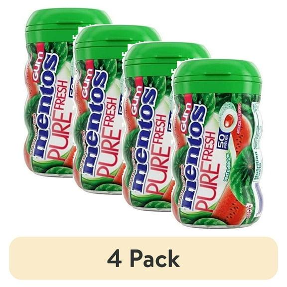 (4 pack) Mentos Pure Fresh Sugar-Free Chewing Gum With Xylitol, Watermelon, 50 Piece Bottle