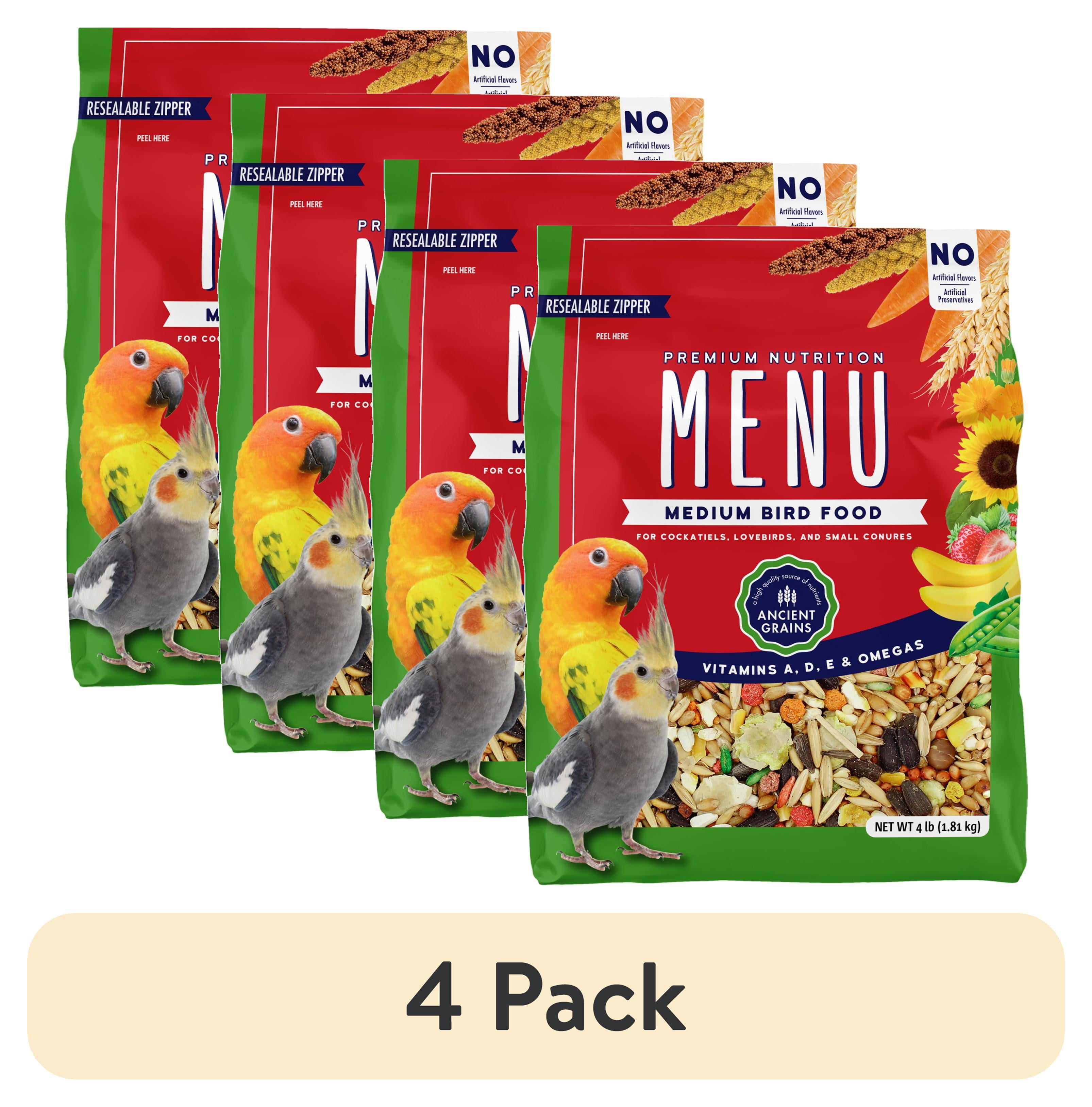 (4 pack) Menu Vitamin Fortified Food for Cockatiel, Lovebirds, and Small Consures, 4 lb