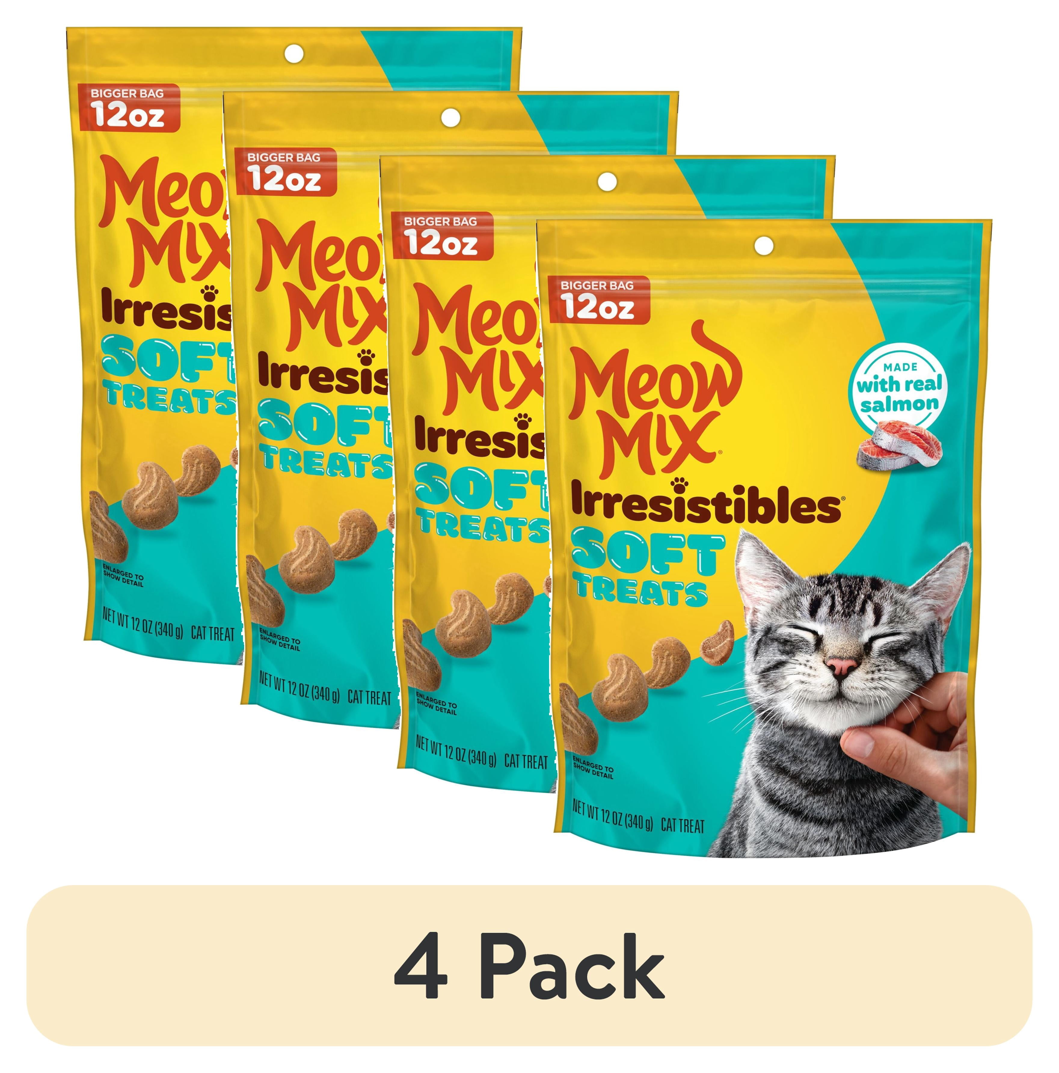 (4 pack) Meow Mix Irresistibles Soft Cat Treats Made With Real Salmon, 12 oz Pouch