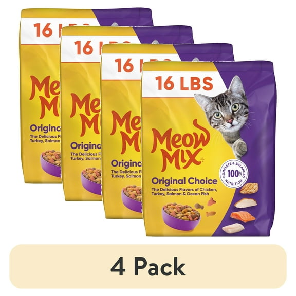 (4 pack) Meow Mix Original Choice Dry Cat Food, 16 lb. Bag