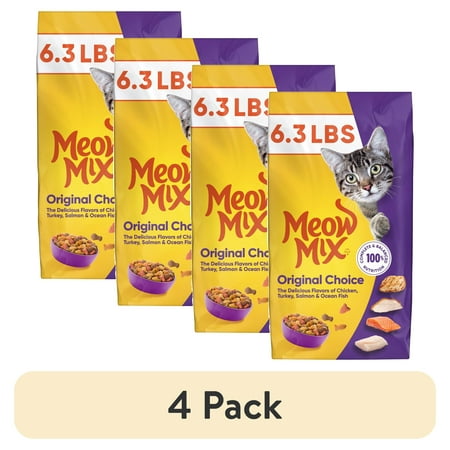 (4 pack) Meow Mix Original Choice Dry Cat Food, 6.3 lb Bag