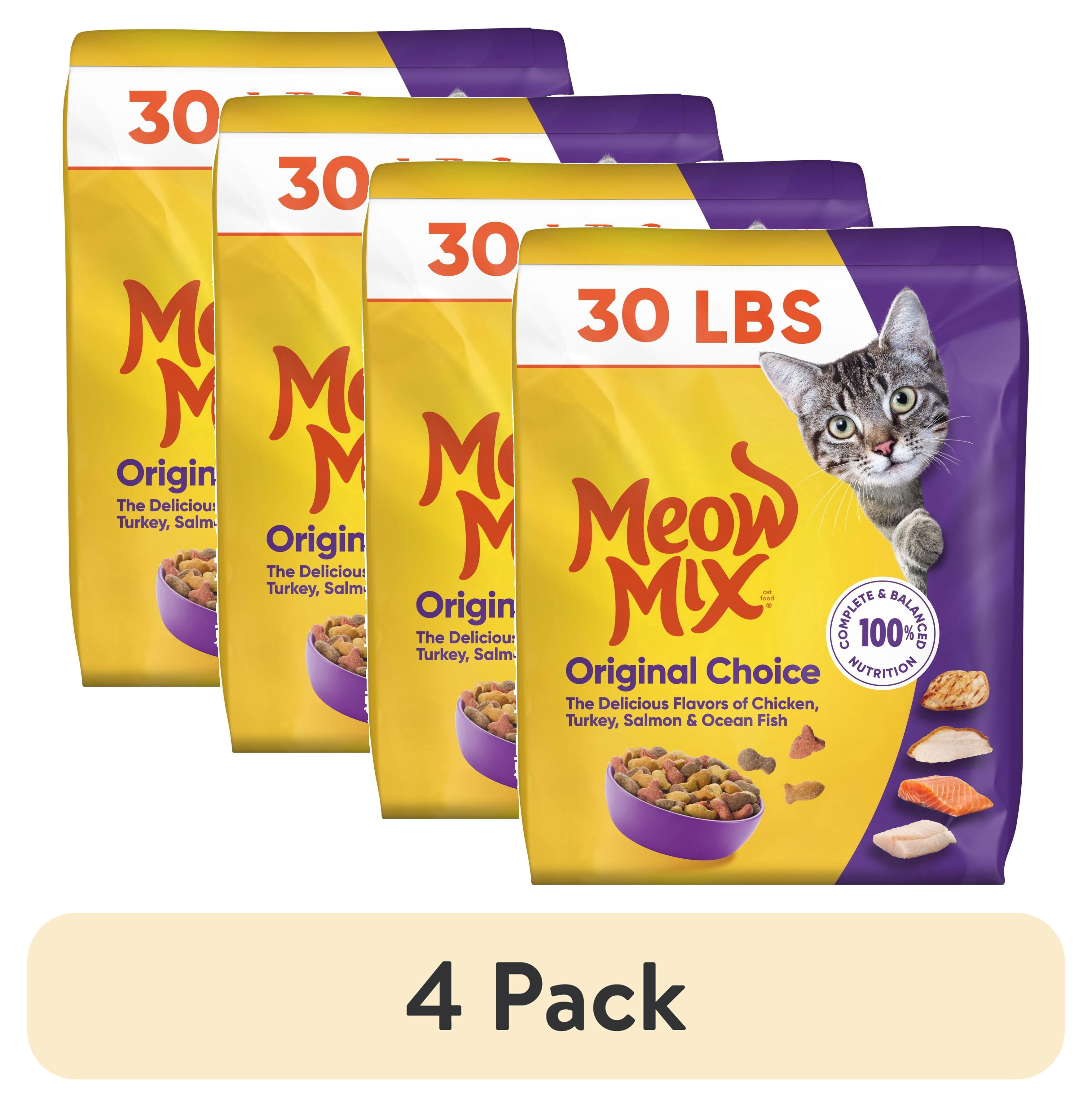 (4 pack) Meow Mix Original Choice Dry Cat Food, All Life Stages, Chicken, Turkey, Salmon & Ocean Fish Flavors, 30 lb Bag