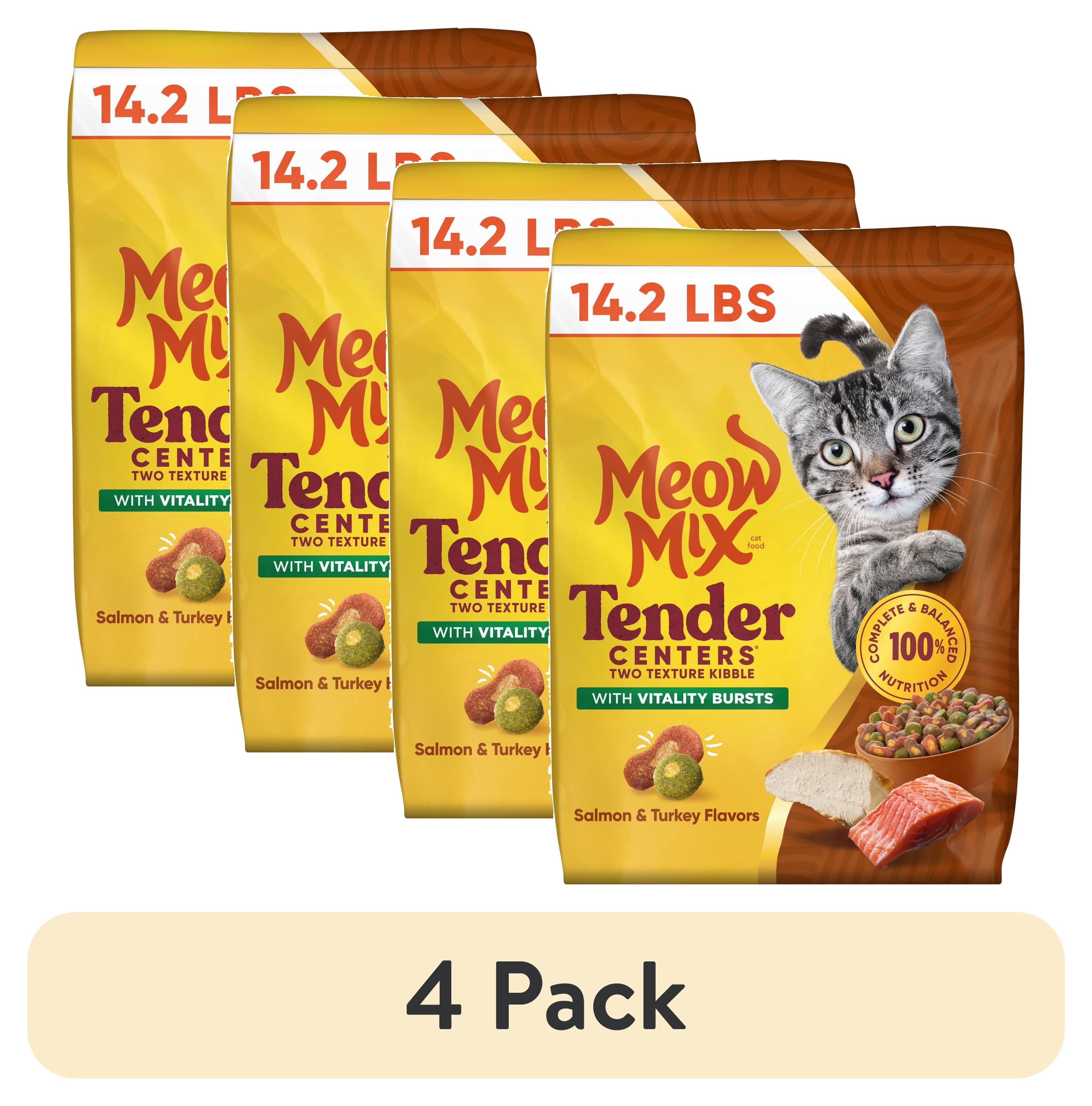 (4 pack) Meow Mix Tender Centers Vitality Bursts, Salmon & Turkey Flavor, Dry Cat Food, 14.2 lb. Bag