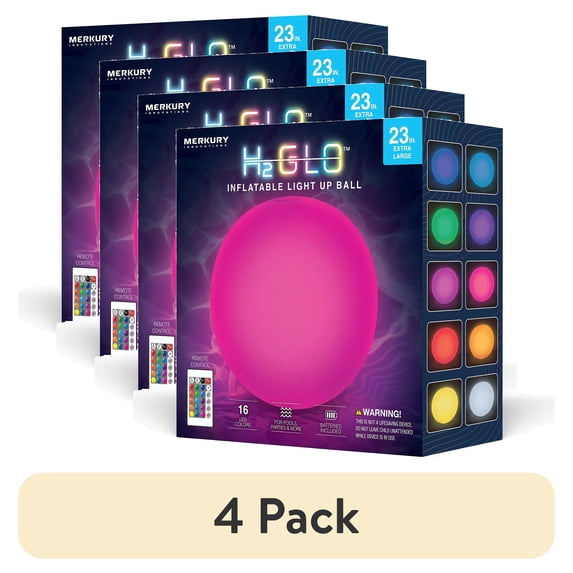 (4 pack) Merkury Innovations 23.6 in Inflatable LED Beach Ball, Multicolor, Remote-Controlled, 1 pack