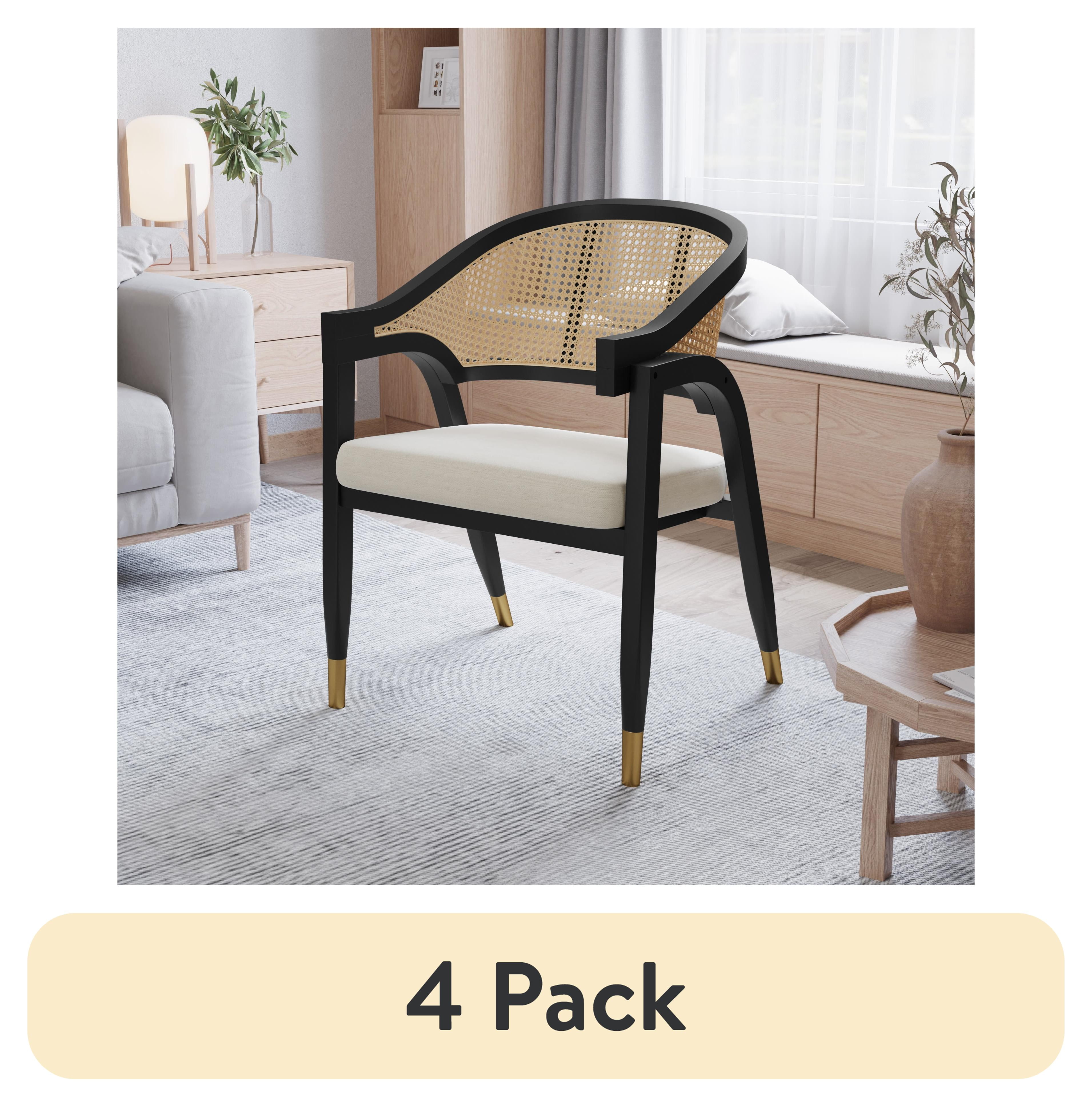 (4 pack) Merrick Lane Cane Rattan Padded Accent or Dining Chair with Gold Accented Legs in Natural/Black