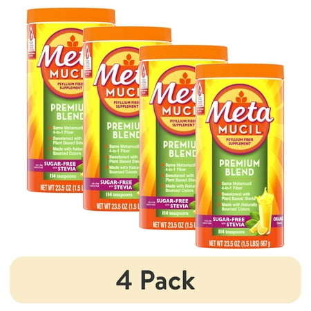 (4 pack) Metamucil Fiber Supplement, Fiber Powder with Stevia for Digestive Health, Orange, 114 Servings