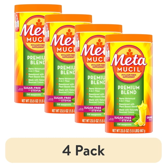 Metamucil Premium Blend Fiber, Sugar-Free with Stevia, Orange, 114 tsp