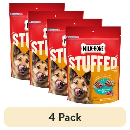 (4 pack) Milk Bone Stuffed Dog Biscuits With Real Bacon & Beef 30 oz