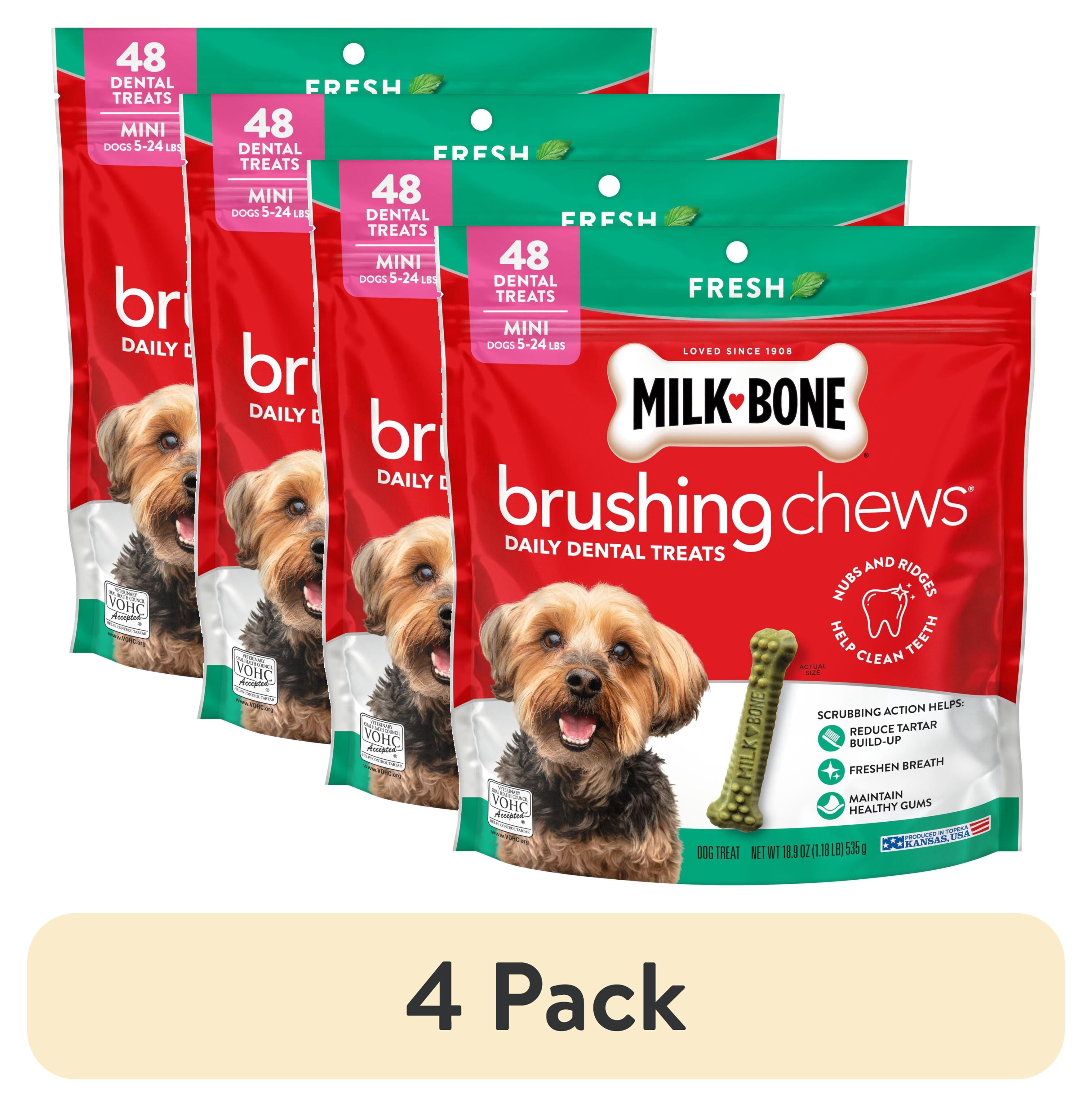 (4 pack) Milk Bone Brushing Chews Fresh Mint Flavor Daily Dental Dog Treats, Mini, 18.9 oz Bag