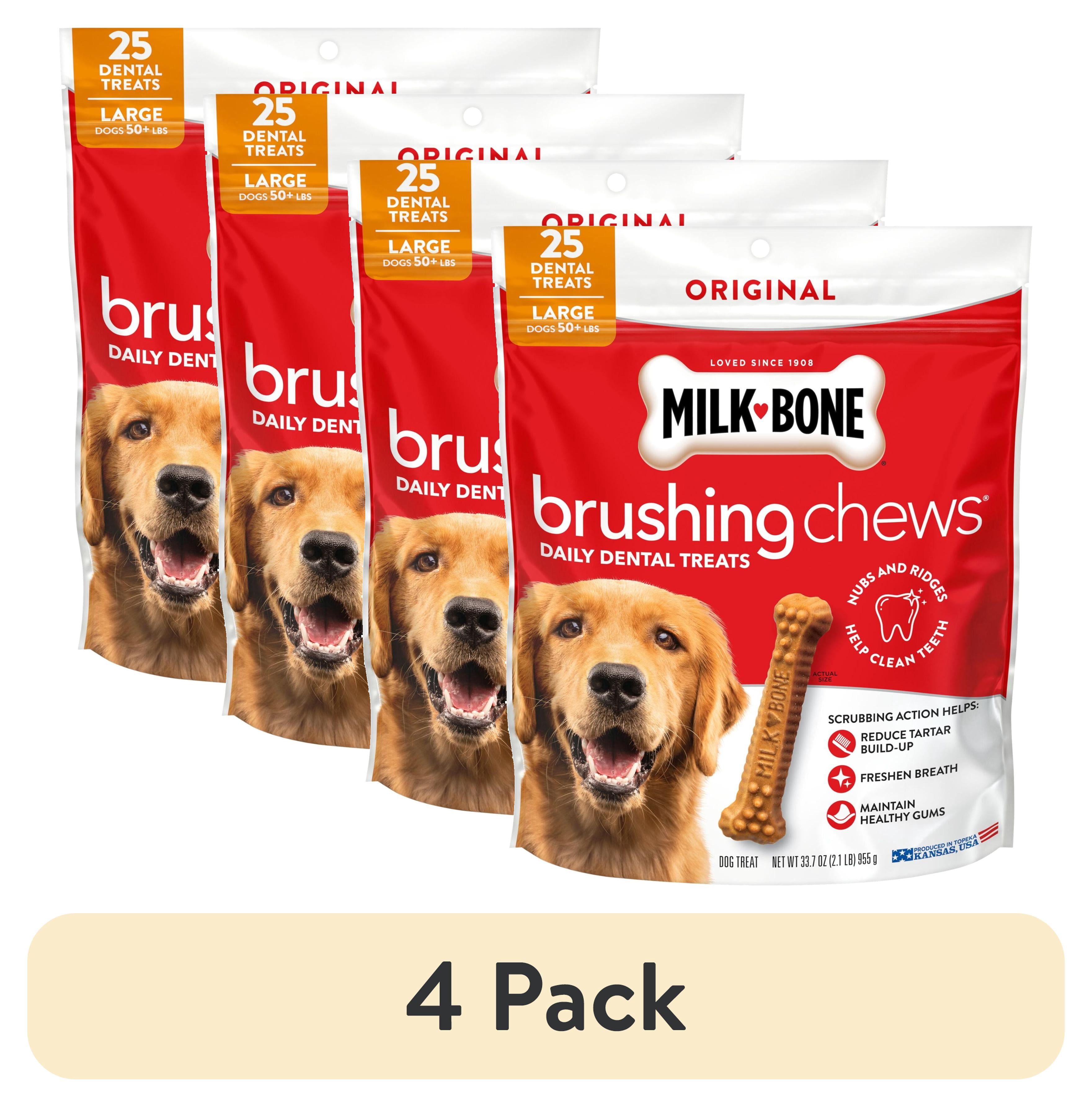 (4 pack) Milk Bone Brushing Chews Original Chicken Flavor Daily Dental Dog Treats, Large, 33.7 Ounce Bag