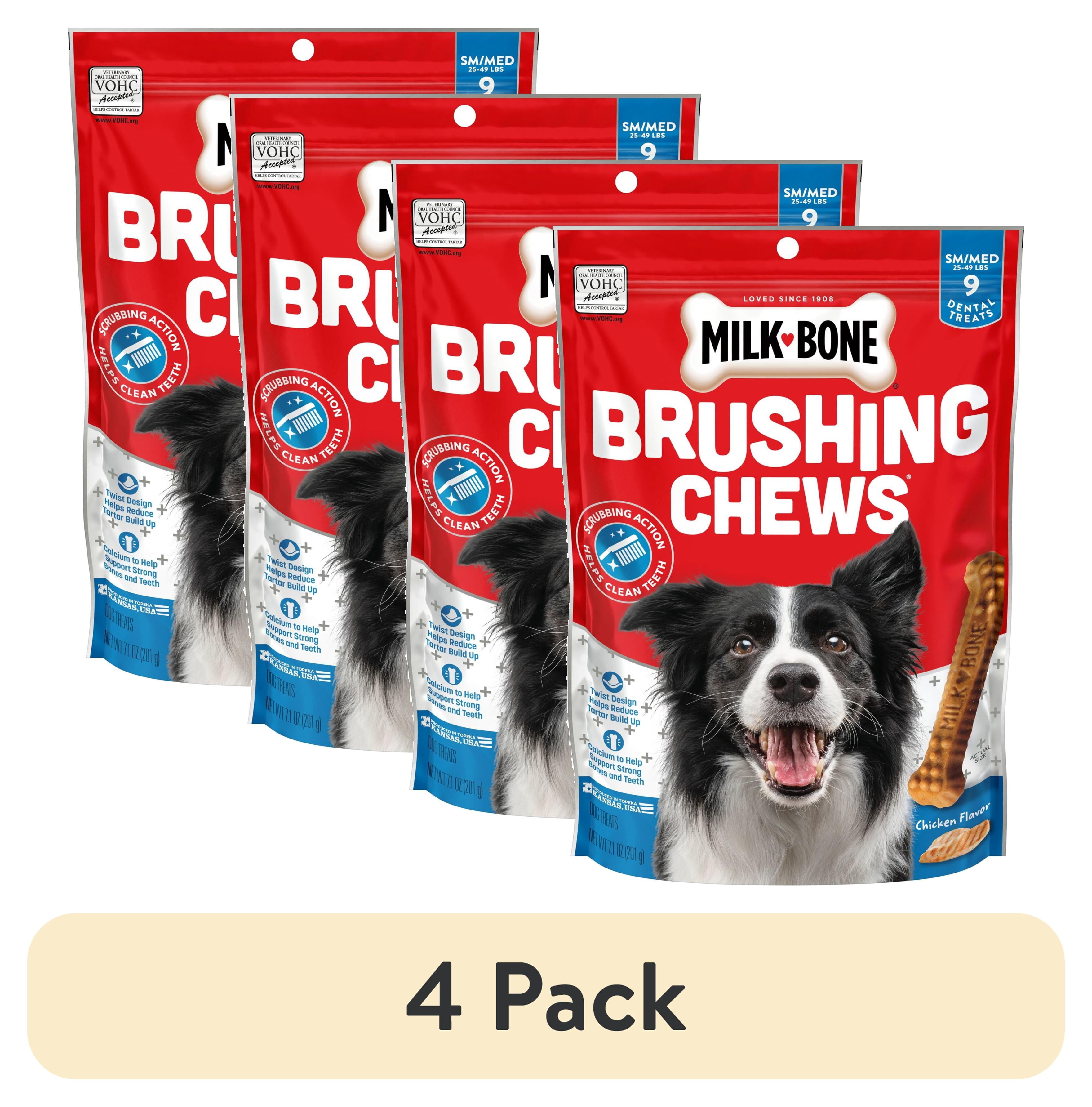 (4 pack) Milk Bone Brushing Chews Original Chicken Flavor Daily Dental Dog Treats, Small/Medium, 7.1 Ounce Bag
