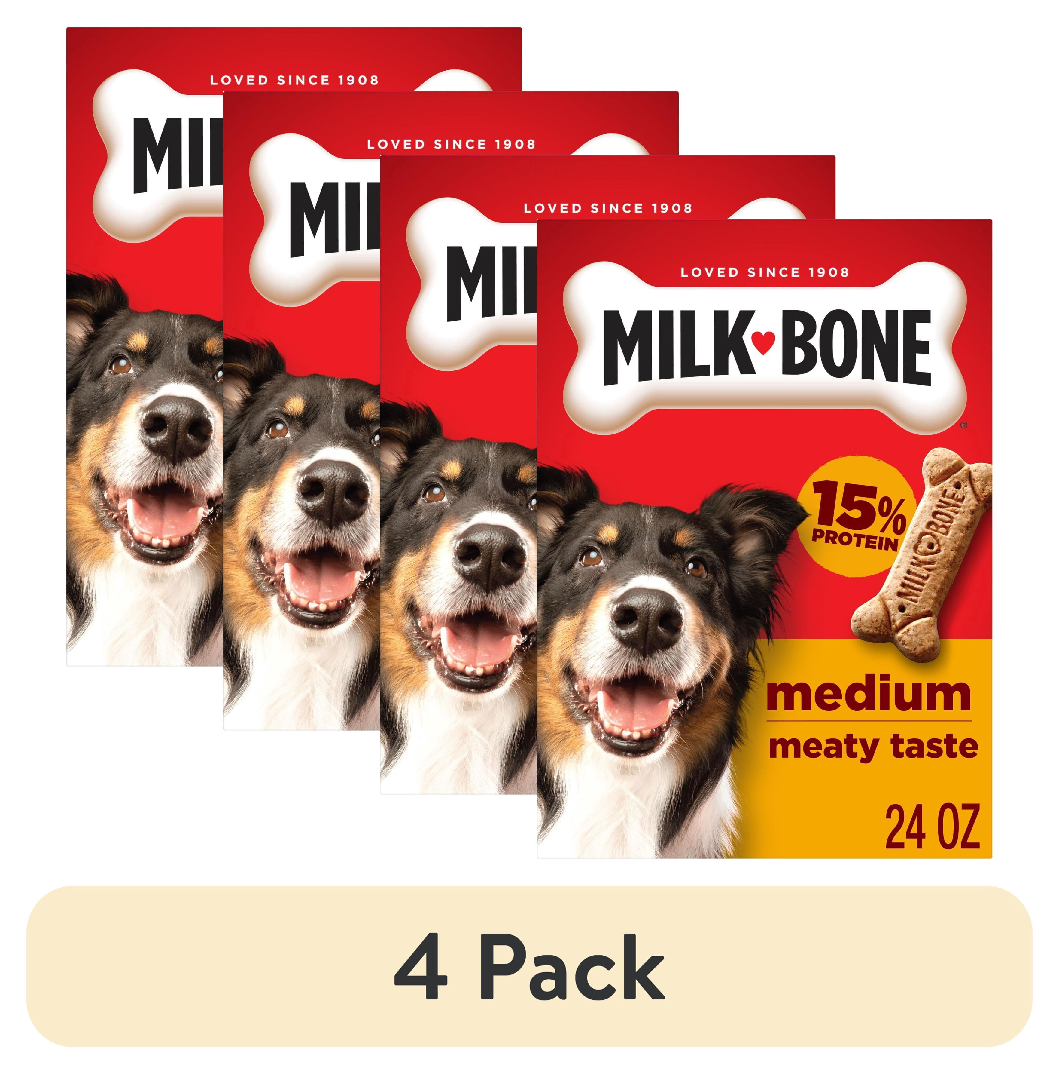 (4 pack) Milk Bone Crunchy Medium Dog Treats, 24 oz Box, Original Beef Flavor
