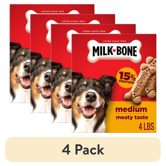 (4 pack) Milk Bone Crunchy Medium Dog Treats, 4 Lb. Box, Original Beef Flavor