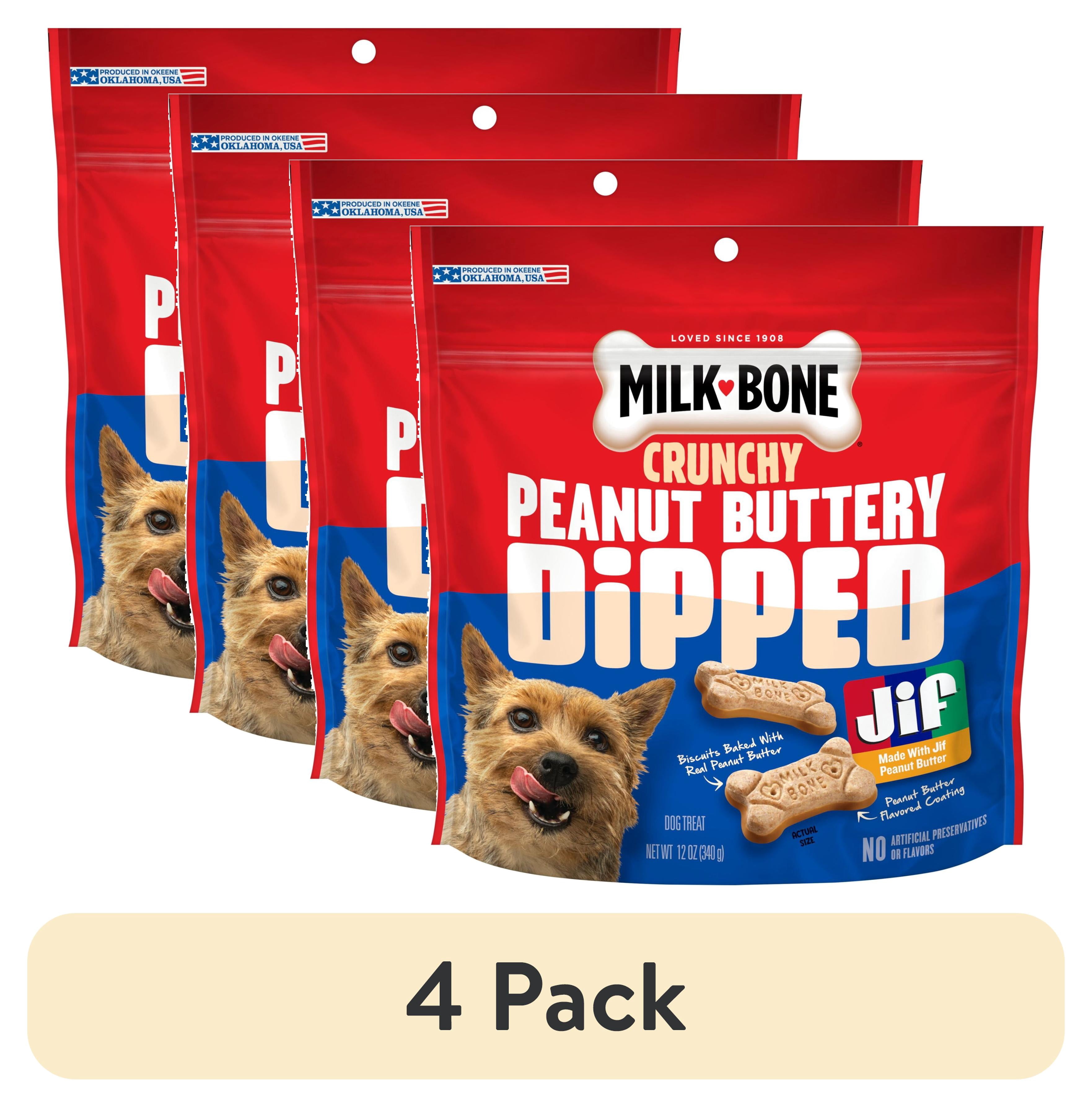 (4 pack) Milk Bone Peanut Buttery Dipped Dog Biscuits with Jif Peanut Butter, 12 oz Bag