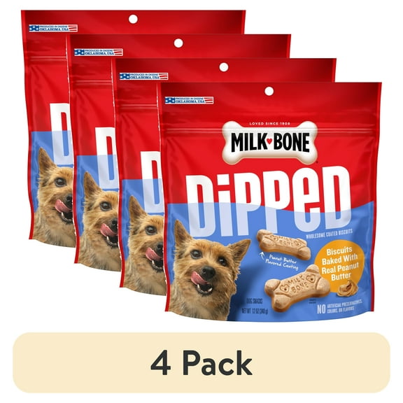 (4 pack) Milk Bone Dipped Dog Biscuits Baked With Real Peanut Butter, 12 oz