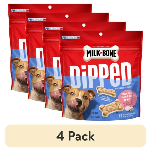 (4 pack) Milk Bone Dipped Dog Biscuits Baked With Vanilla Yogurt, 12 oz