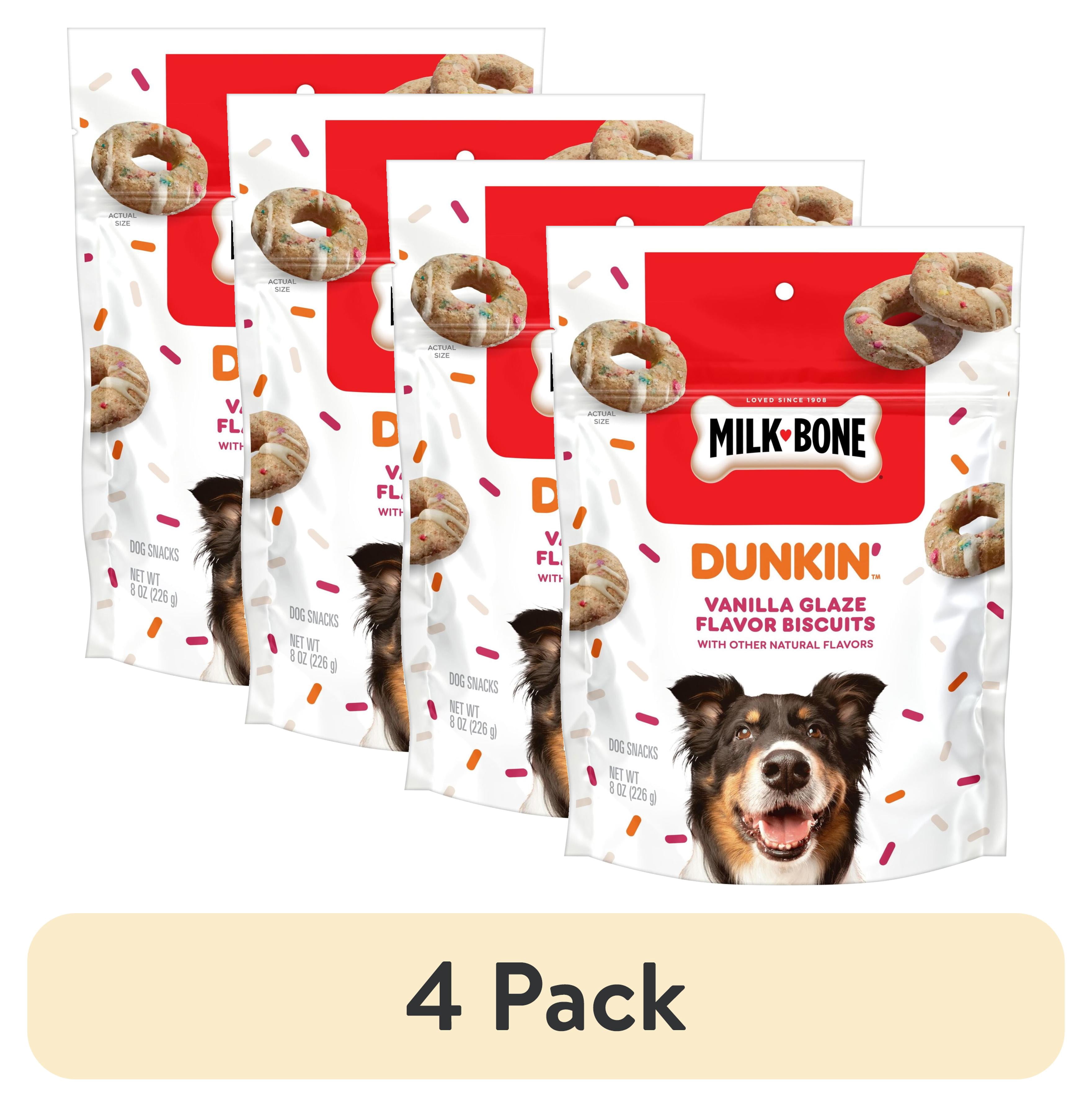 (4 pack) Milk Bone Dunkin’ Vanilla Glaze Flavor Dog Biscuits with Other Natural Flavors, 8 oz Bag