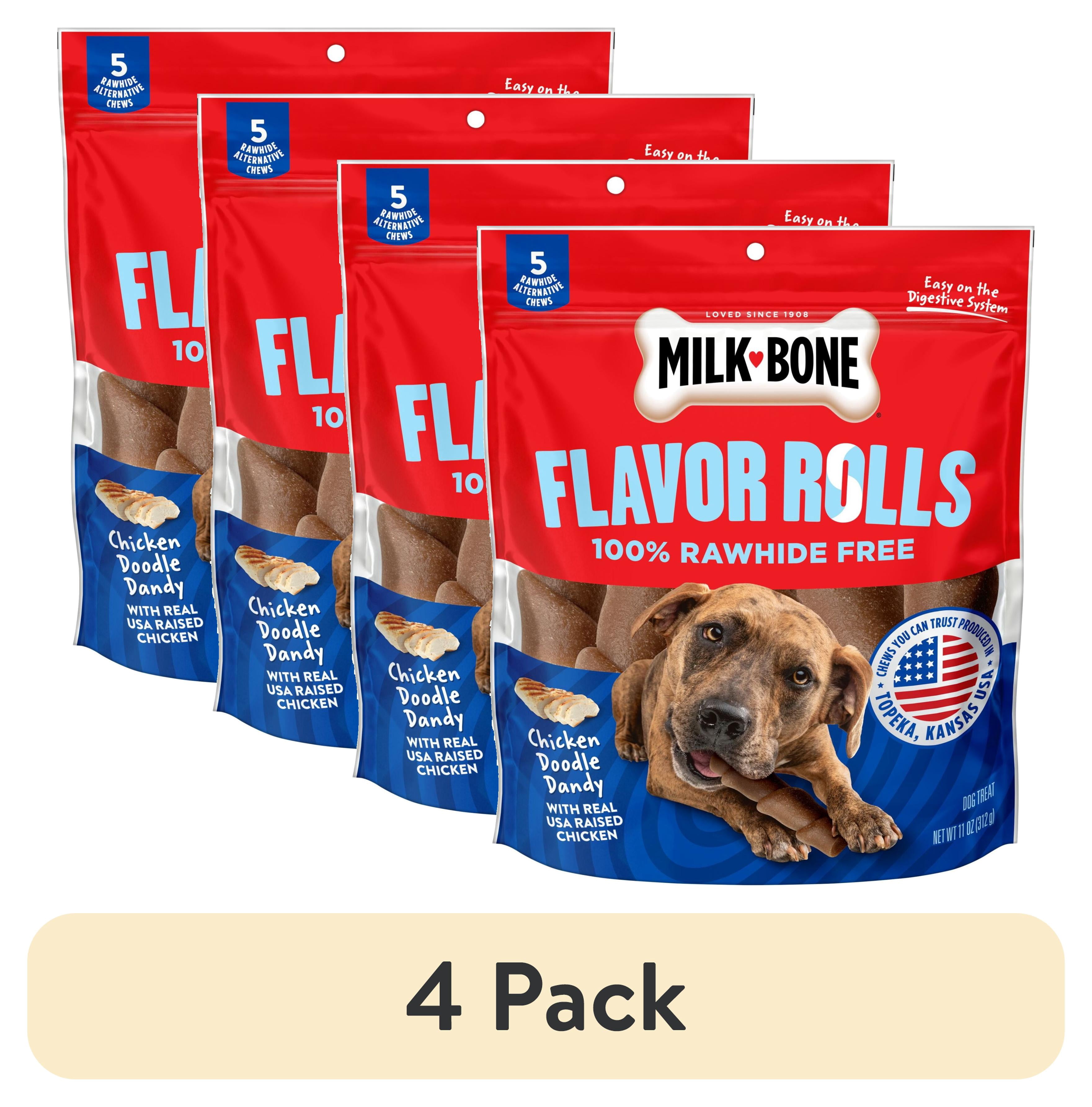 (4 pack) Milk Bone Flavor Rolls Chicken Doodle Dandy Rawhide Free Dog Treats With Chicken, 5 Count Bag