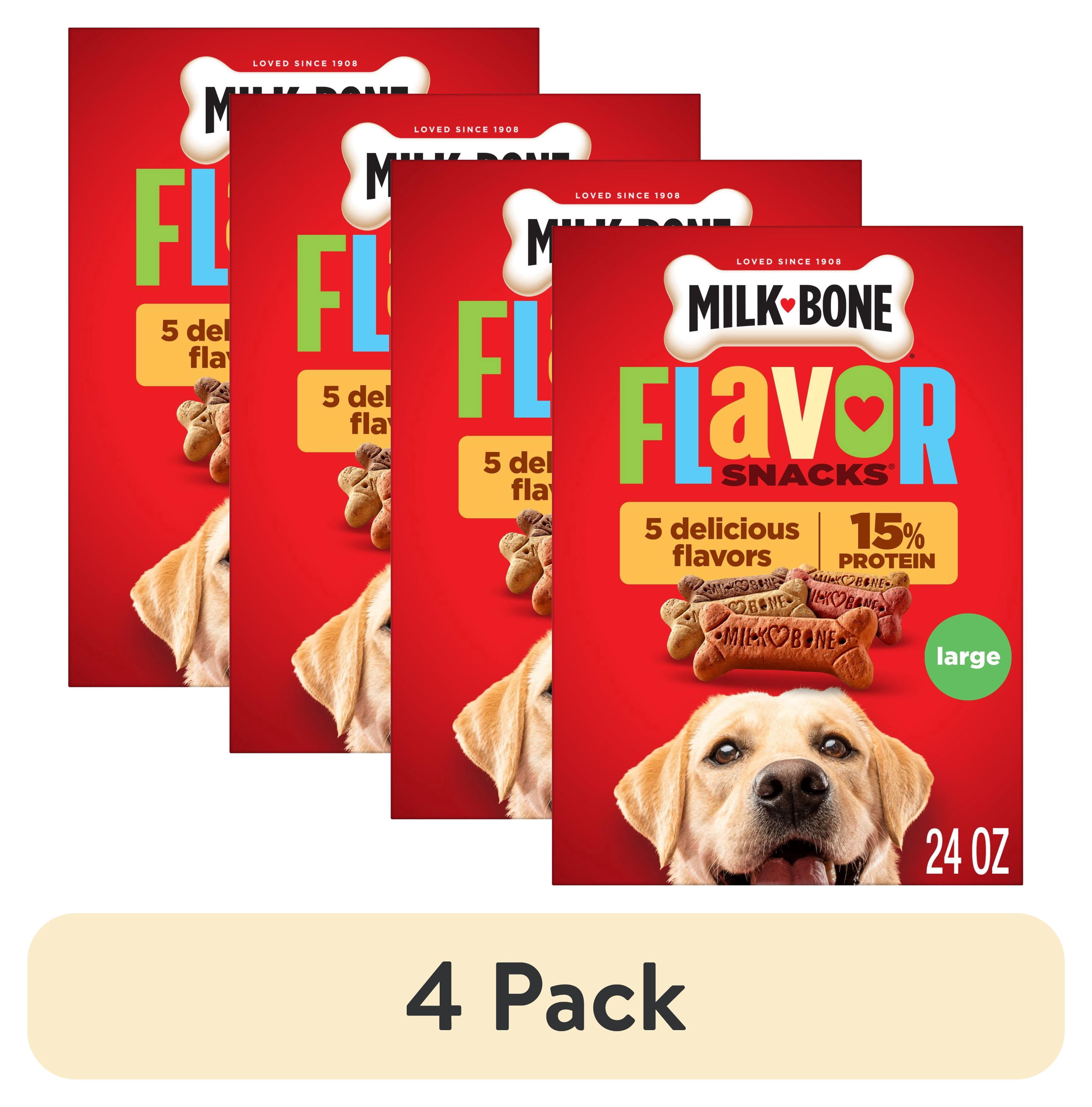 (4 pack) Milk Bone Flavor Snacks Large Dog Biscuits, Flavored Crunchy Dog Treats, 24 oz Box